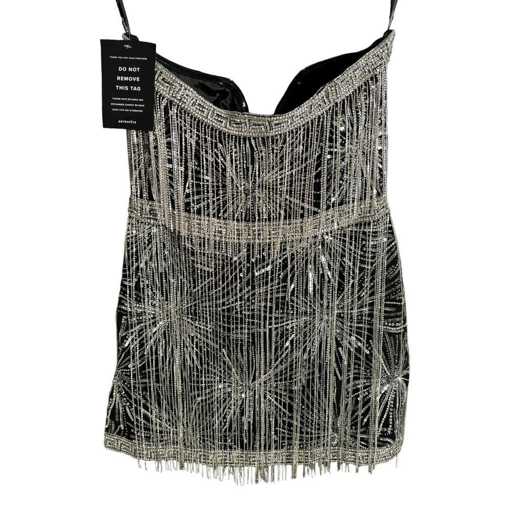 Retrofete Dixie Sequin Fringe Dress Black Silver Size M NWT - Picture 7 of 9
